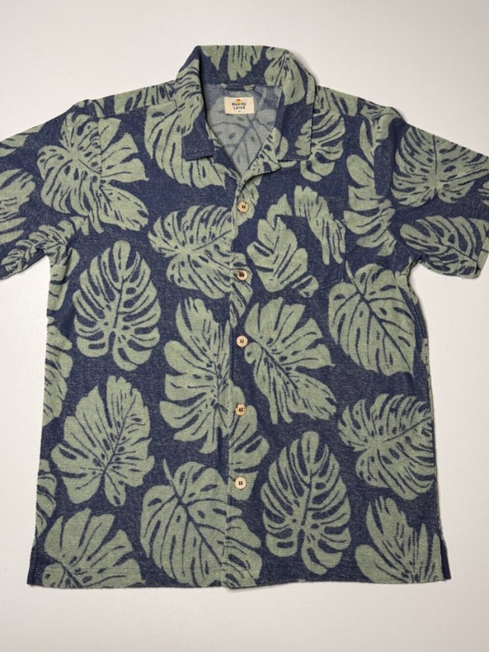 Marine Layer Shirt Mens Large Monstera Leaf Pattern Button Up Terry Cloth